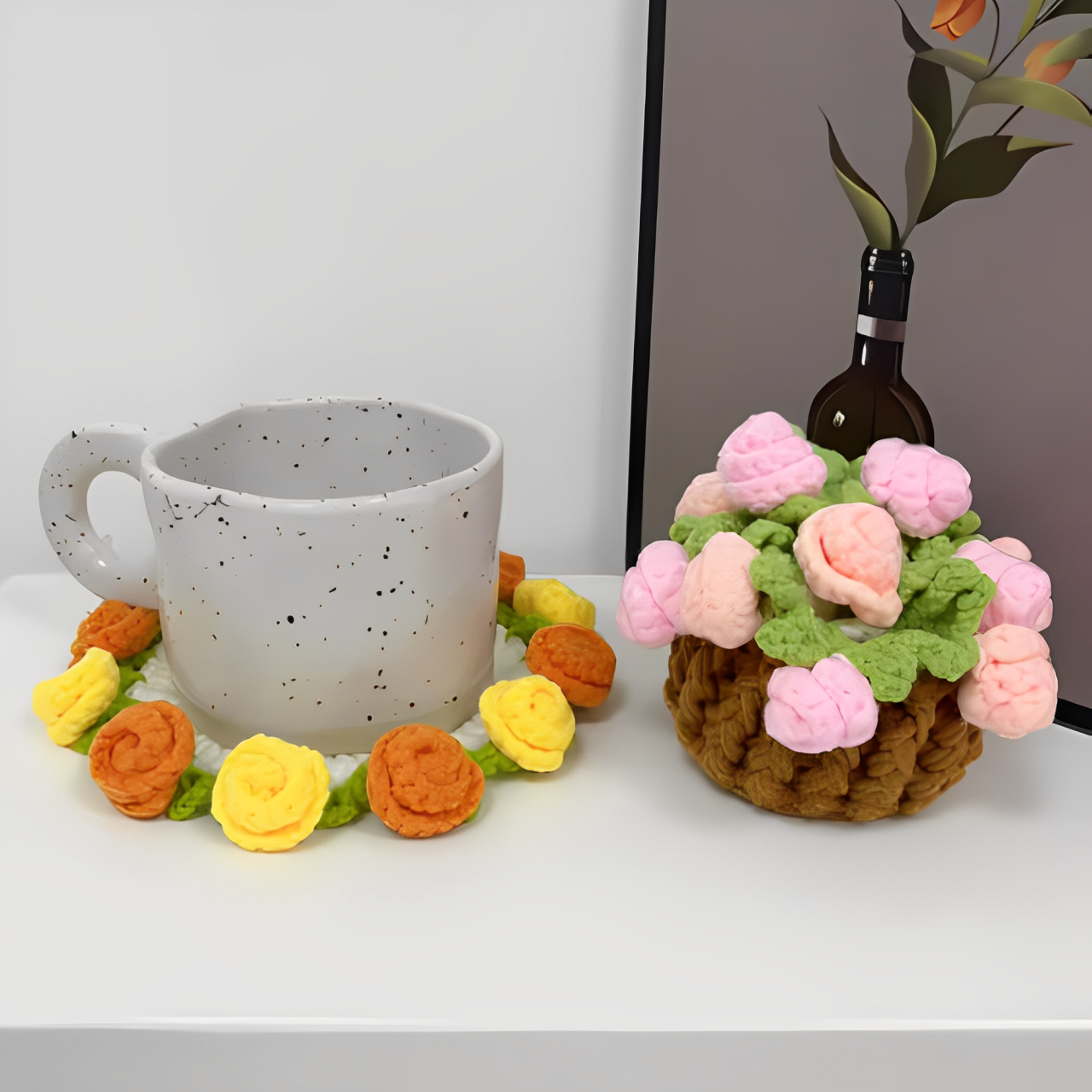 Ramo-Posavasos de Flores Tejidas a Mano