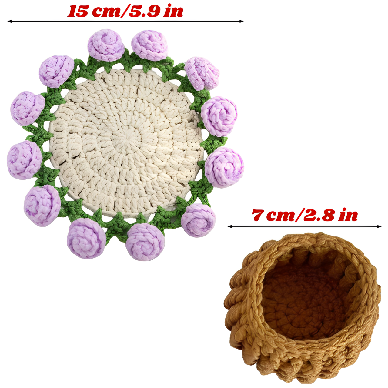 Ramo-Posavasos de Flores Tejidas a Mano