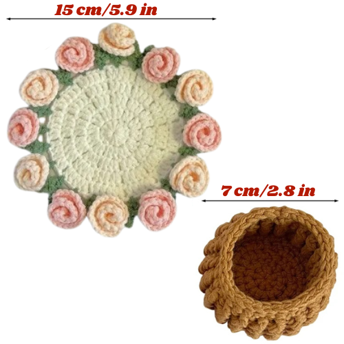 Ramo-Posavasos de Flores Tejidas a Mano